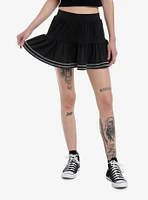 Social Collision Black & White Contrast Stitch Tiered Active Skort