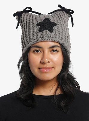 Grey & Black Star Ear Beanie