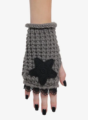 Grey & Black Star Crochet Fingerless Gloves