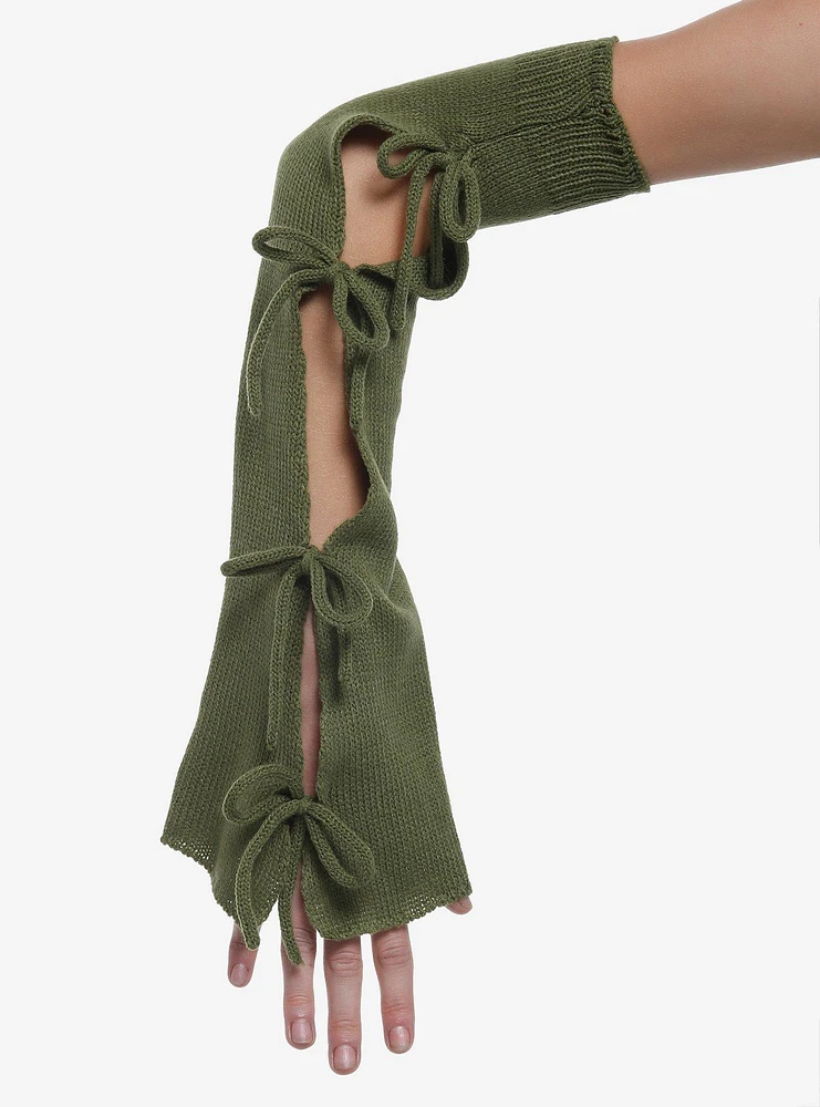 Green Tie Strap Arm Warmers