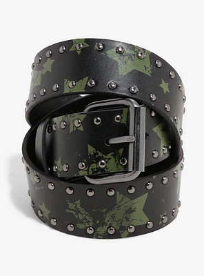 Black & Green Star Stud Belt