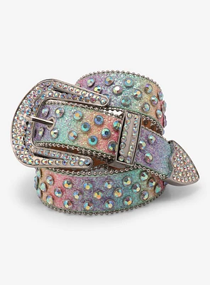 Rainbow Glitter Bling Western Belt