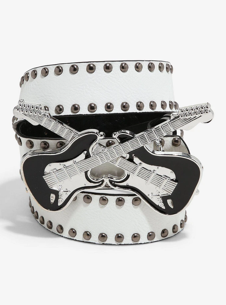 White Stud Guitar Buckle Belt