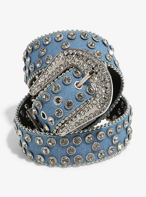 Blue Denim Rhinestone Western Belt