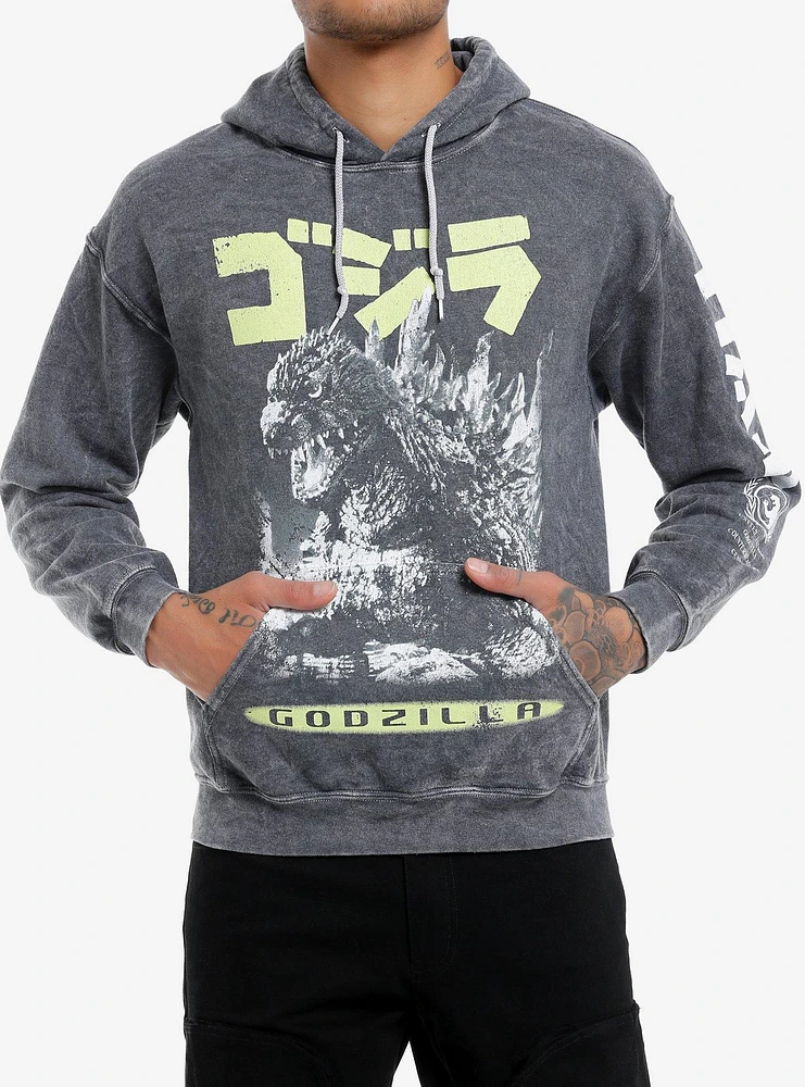 Godzilla Japanese Text Mineral Wash Hoodie