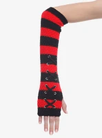 Black & Red Stripe Lace-Up Crochet Arm Warmers