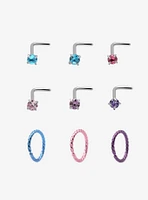 Steel Silver Jewels & Twists Nose Stud Hoop 9 Pack