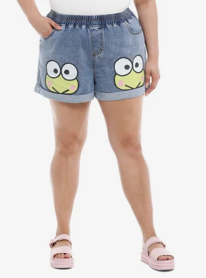 Keroppi Face Elastic High-Waisted Denim Shorts Plus