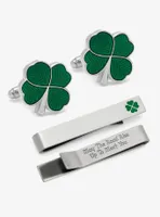 Green Clover Cufflinks and Tie Bar Set