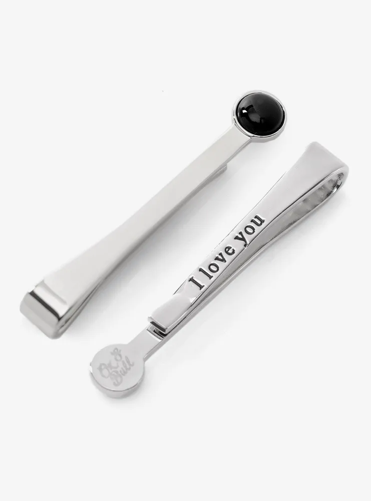 Silver and Onyx "I Love You" Tie Bar