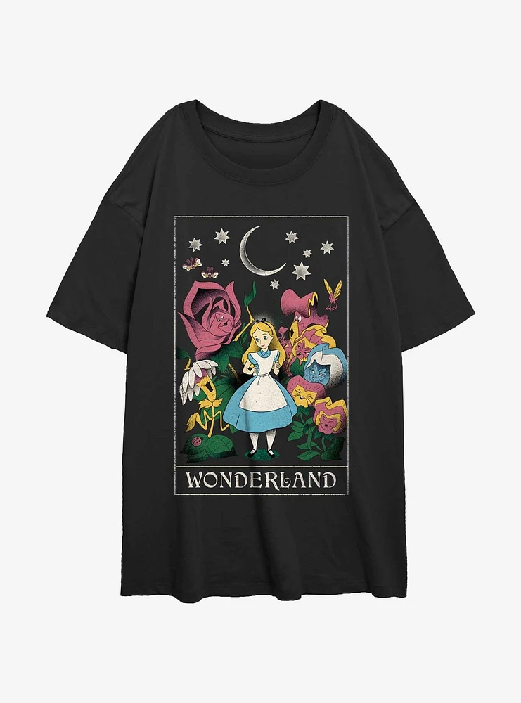 Disney Alice Wonderland Cosmic Flowers Girls Oversized T-Shirt