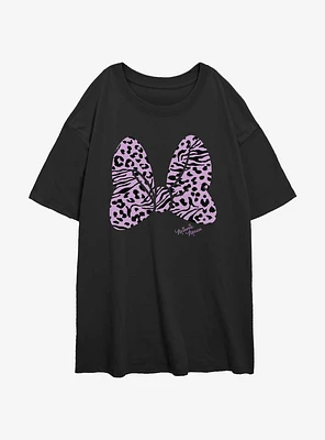 Disney Minnie Mouse Animal Print Bow Girls Oversized T-Shirt