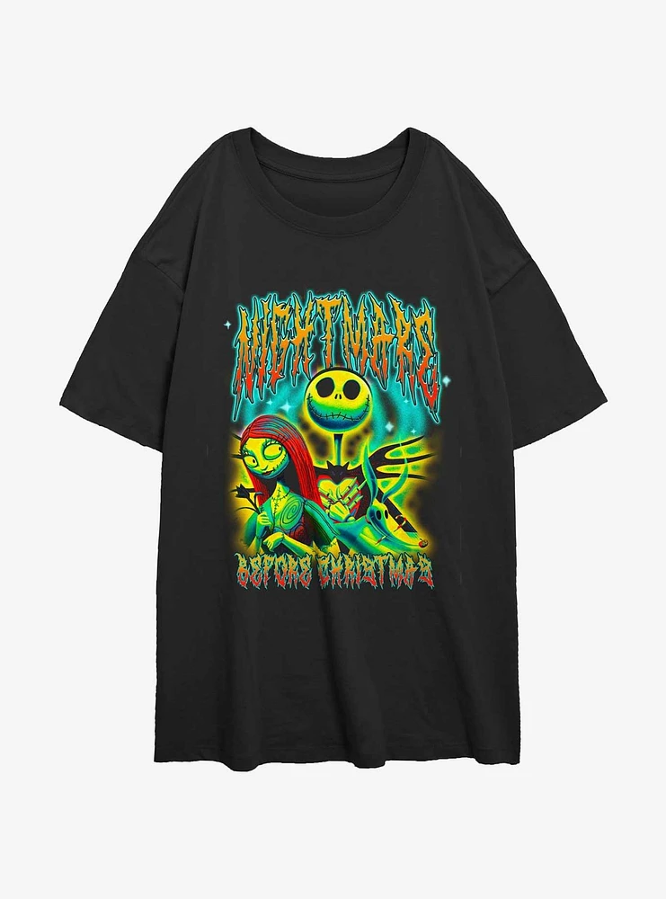 Disney The Nightmare Before Christmas Graffiti Jack and Sally Girls Oversized T-Shirt