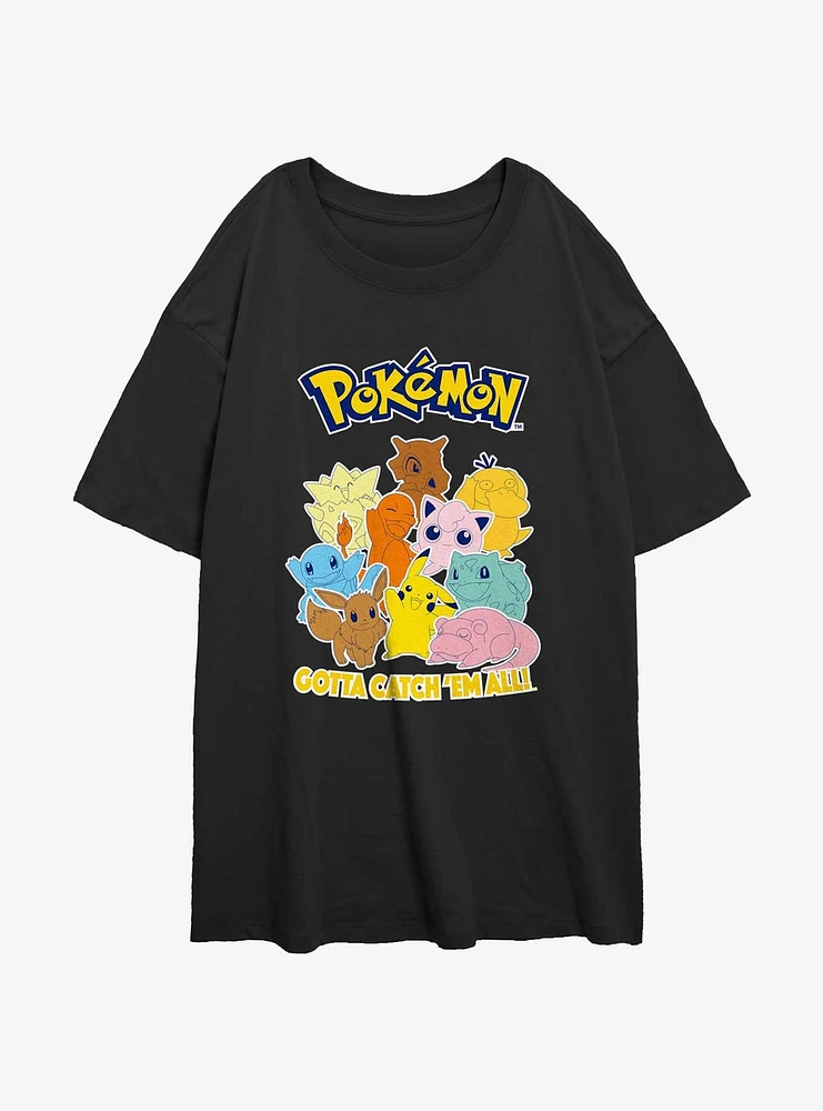 Pokemon Catch Em All Girls Oversized T-Shirt