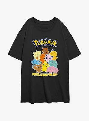 Pokemon Catch Em All Girls Oversized T-Shirt