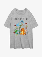 Pokemon Catch Em All Flowers Girls Oversized T-Shirt