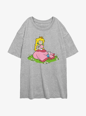 Nintendo Peach And A Butterfly Girls Oversized T-Shirt