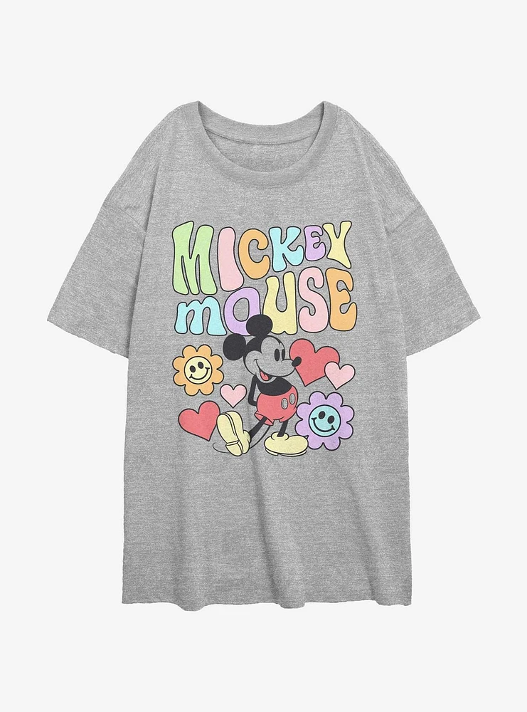 Disney Mickey Mouse Floral Girls Oversized T-Shirt