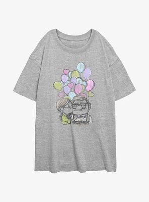 Disney Pixar Up Ellie and Carl Balloon Hearts Girls Oversized T-Shirt