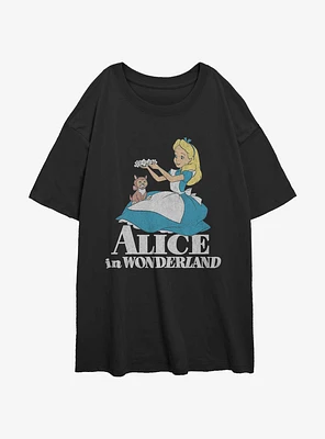 Disney Alice Wonderland And Dinah Girls Oversized T-Shirt