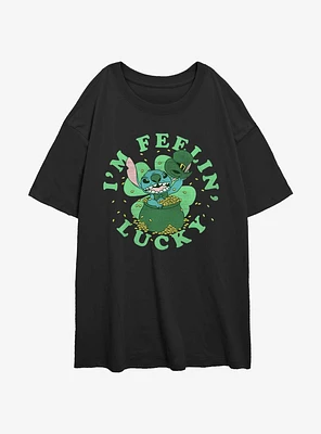 Disney Lilo & Stitch Leprechaun I'm Feelin Lucky Girls Oversized T-Shirt