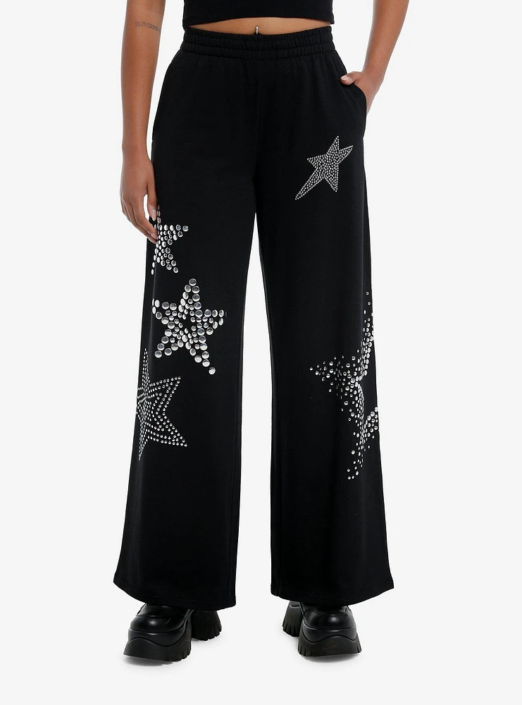 Social Collision Studded Stars Wide Leg Girls Lounge Pants