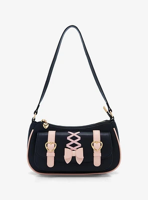 Black & Pink Lolita Heart Bow Baguette Bag