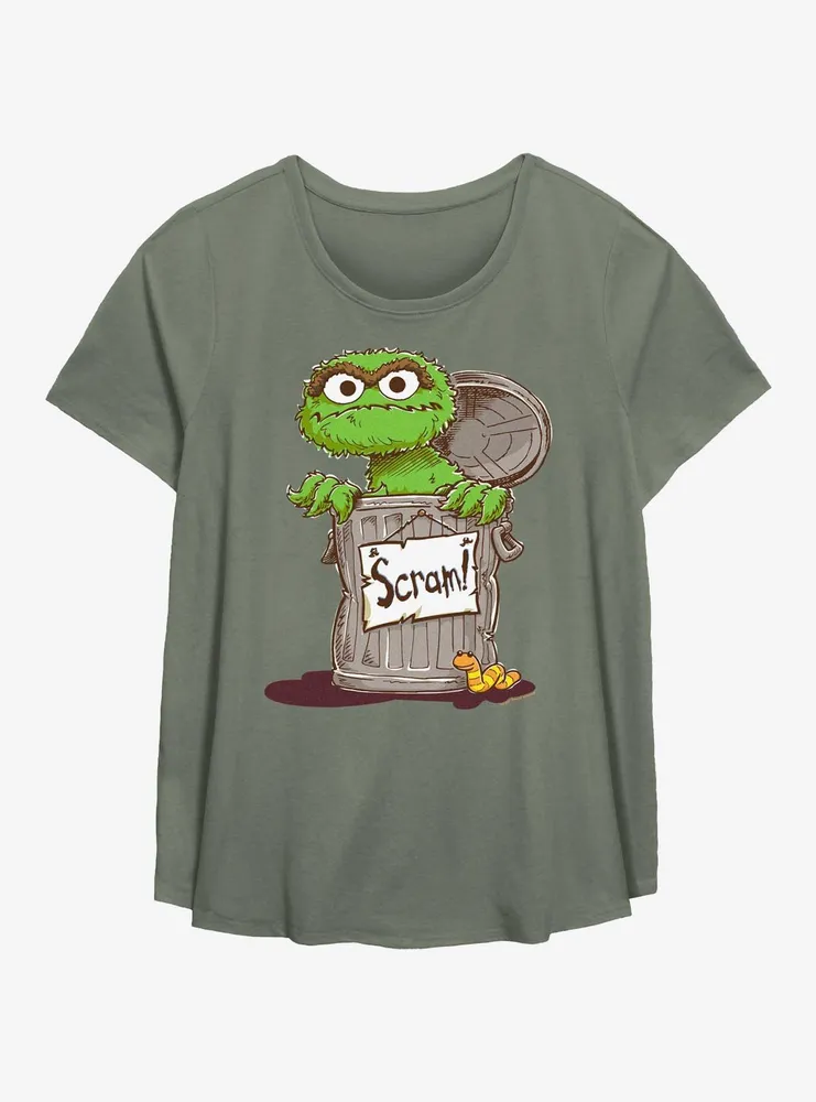 Sesame Street Oscar Scram Sign Womens T-Shirt Plus