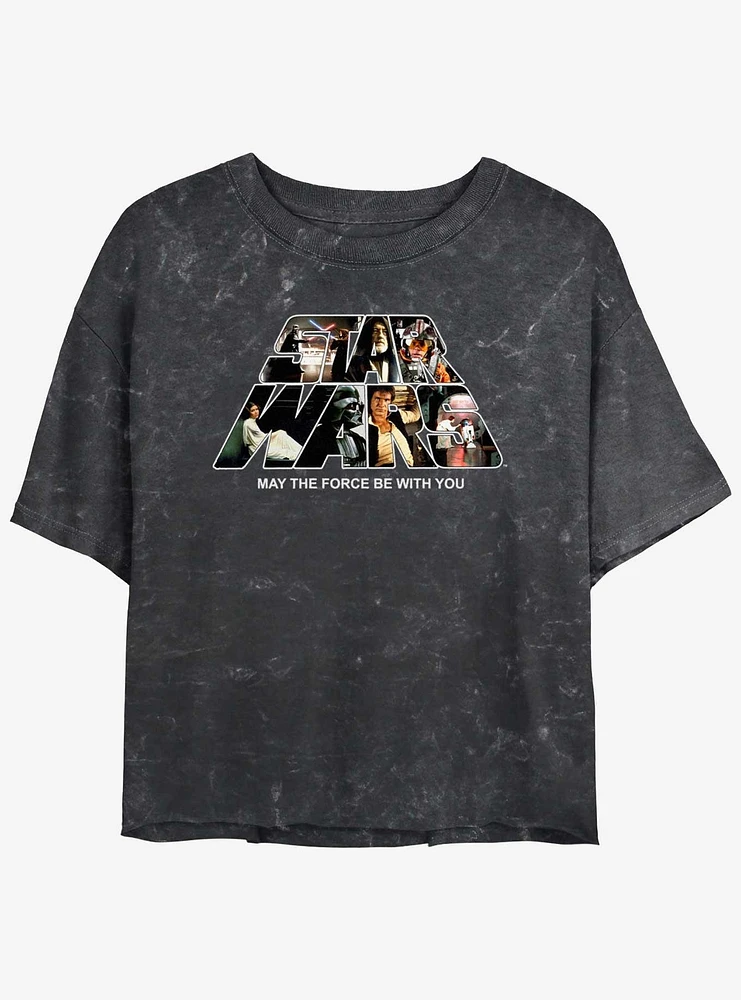 Star Wars Logo Fun Girls Mineral Wash Crop T-Shirt