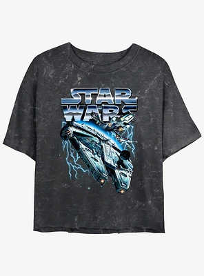 Star Wars Metal Ship Girls Mineral Wash Crop T-Shirt