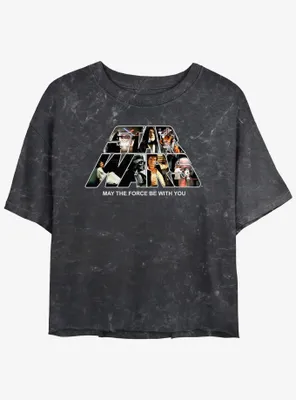 Star Wars Logo Fun Womens Mineral Wash Crop T-Shirt