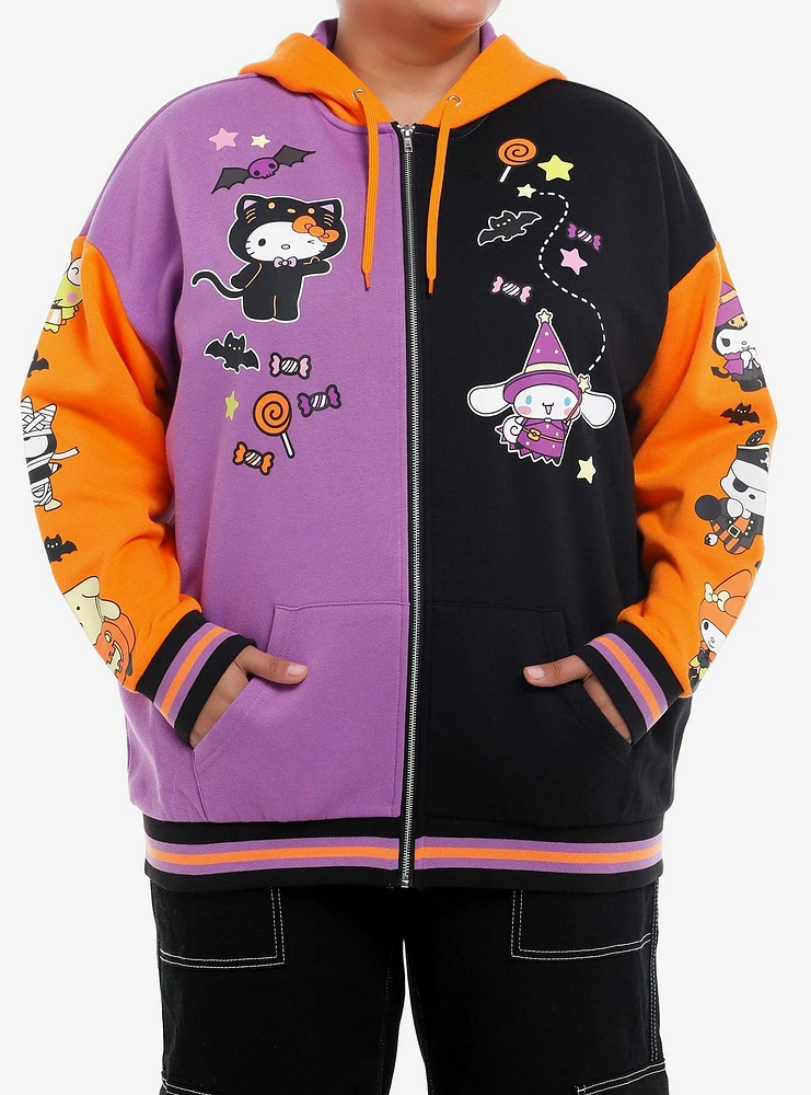 Hello Kitty And Friends Halloween Split Color-Block Girls Hoodie Plus