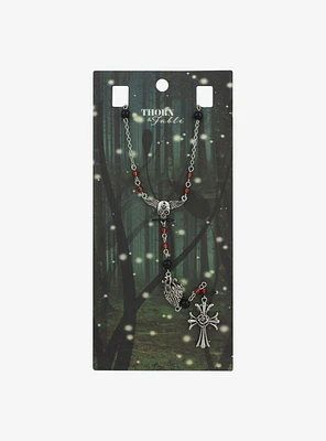 Thorn & Fable Skull Wing Cross Rosary Necklace