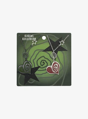 Social Collision Spiral Heart Best Friend Necklace Set