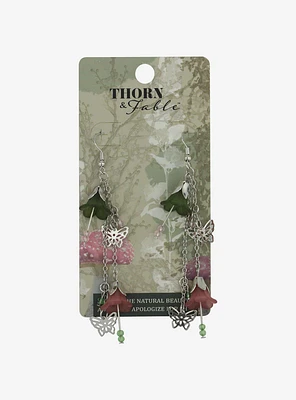 Thorn & Fable Floral Butterfly Drop Earrings
