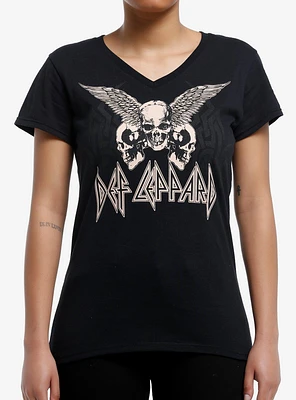 Def Leppard Winged Skulls Girls V-Neck T-Shirt
