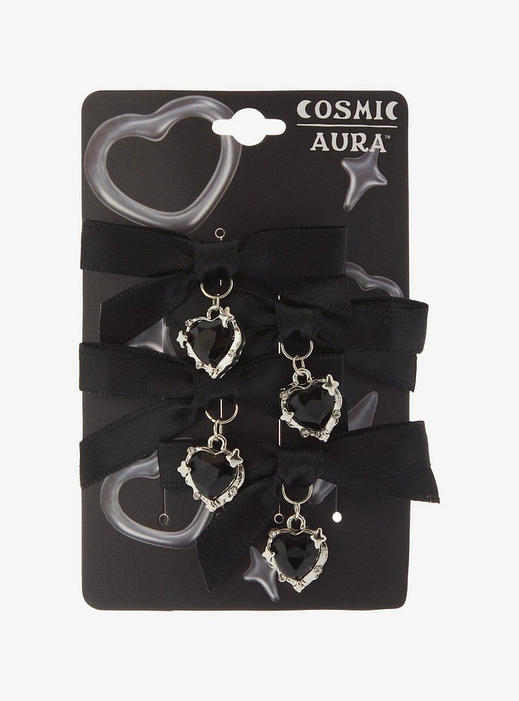 Cosmic Aura Black Heart Bow Hair Clip Set