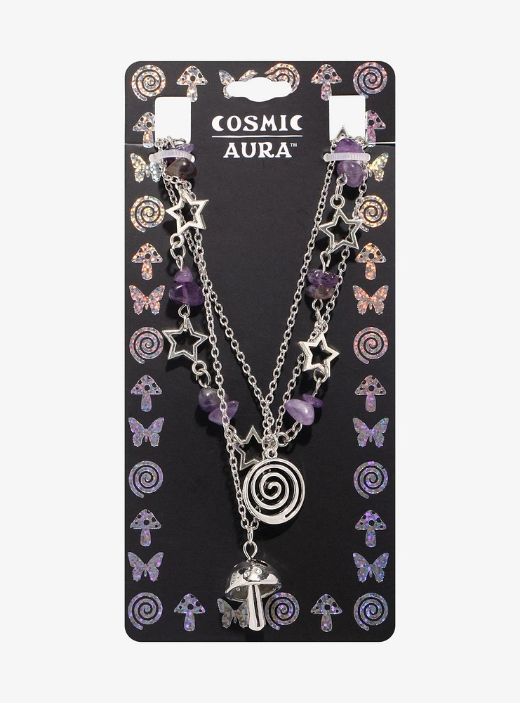 Cosmic Aura Purple Star Swirl Necklace Set