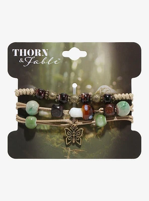 Thorn & Fable Mushroom Butterfly Bead Cord Bracelet Set