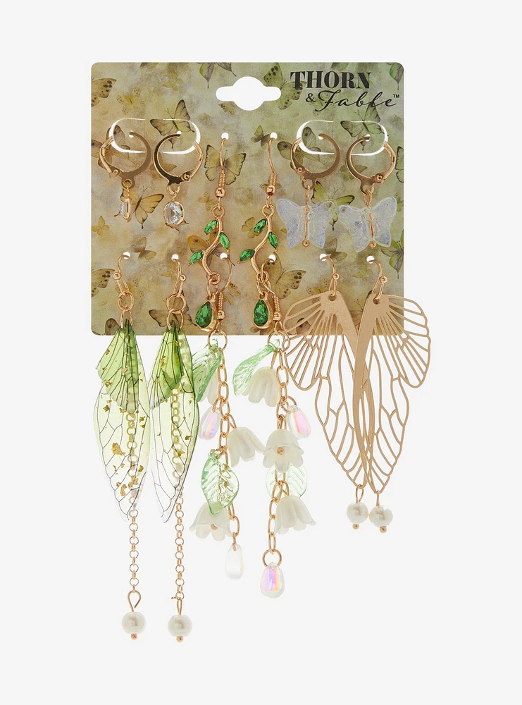 Thorn & Fable Butterfly Wing Flower Earring Set