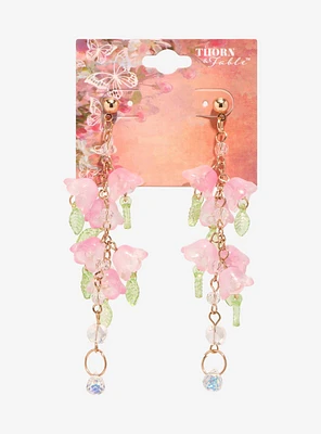 Thorn & Fable Pink Flower Crystal Drop Earrings