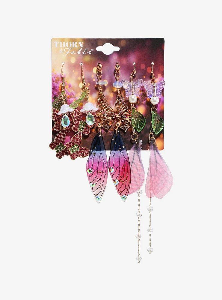 Thorn & Fable Pink Butterfly Garden Earring Set