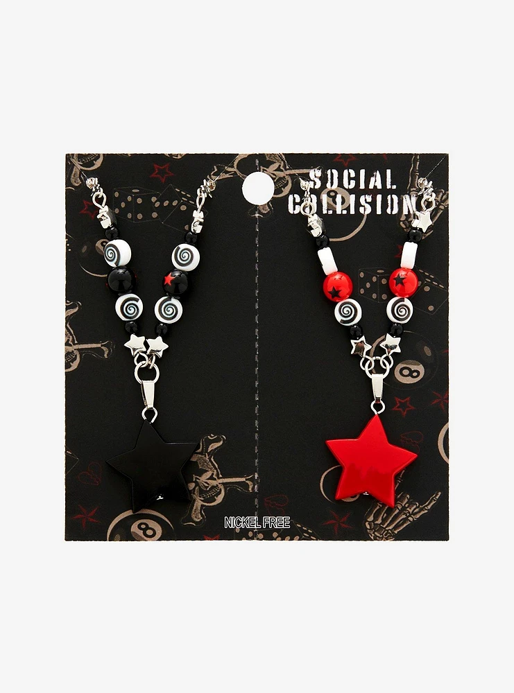 Social Collision Red & Black Star Swirl Best Friend Necklace Set