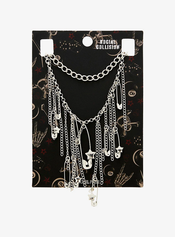 Social Collision Safety Pin Star Necklace Set