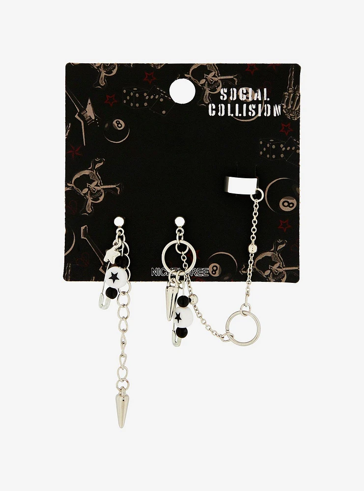 Social Collision Spike Safety Pin Hardware Mismatched Earrings