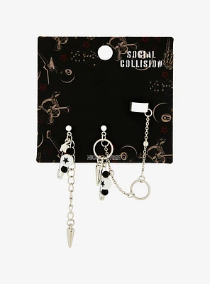 Social Collision Spike Safety Pin Hardware Mismatched Earrings