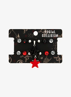 Social Collision Red & Black Star Swirl Best Friend Cord Bracelet Set