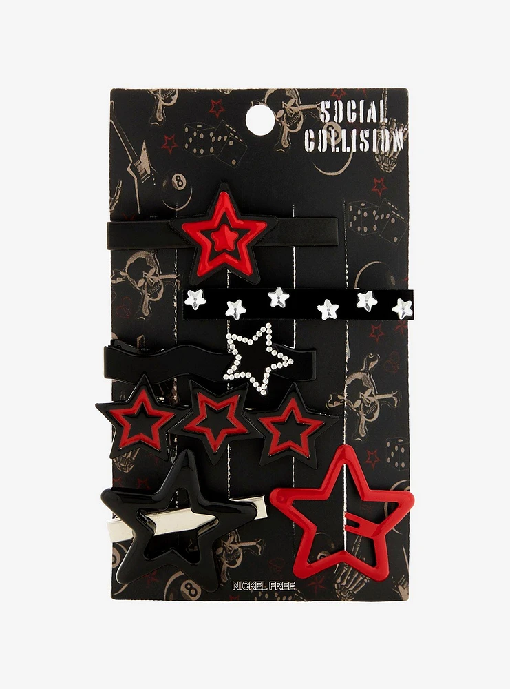 Social Collision Red & Black Star Clip Set