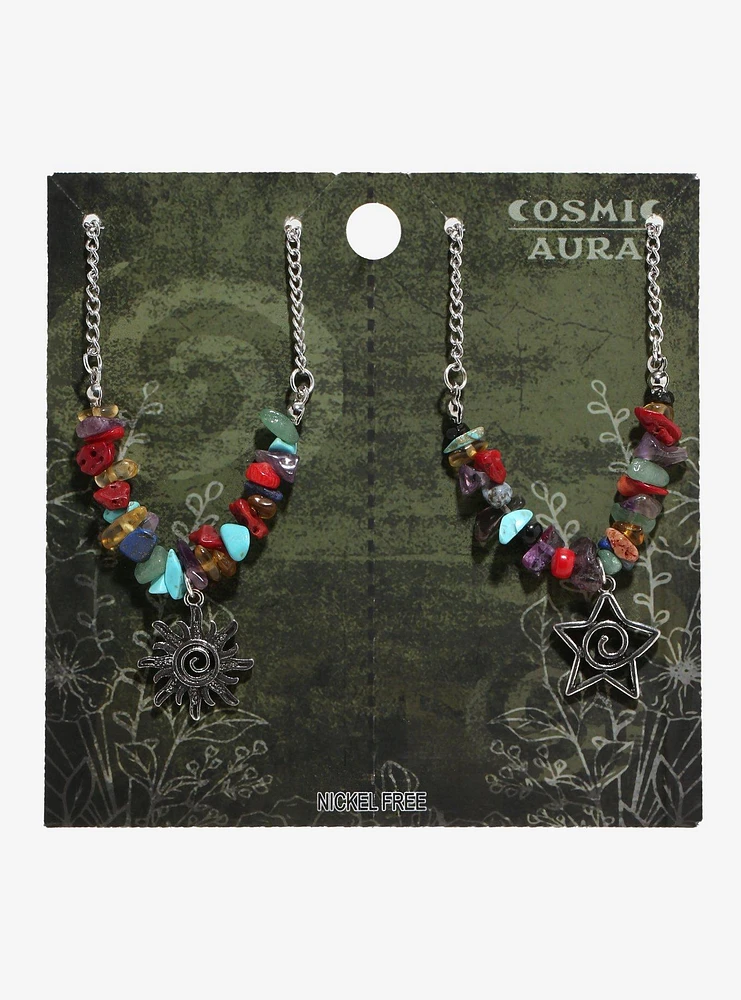 Cosmic Aura Swirl Sun & Star Best Friend Necklace Set