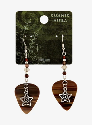 Cosmic Aura Spiral Star Guitar Pick Drop Earrings